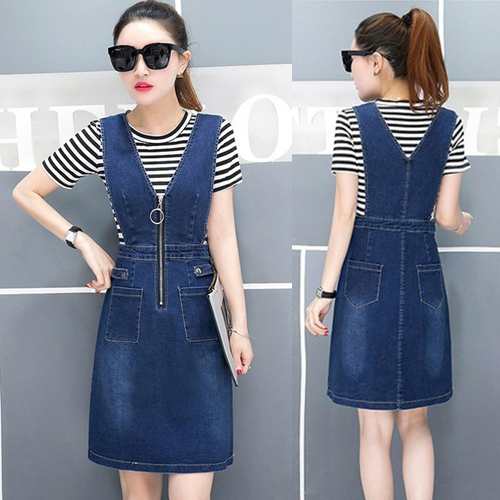 ĐẦM YẾM JEAN CỔ V DÂY KÉO TRƯỚC NGỰC